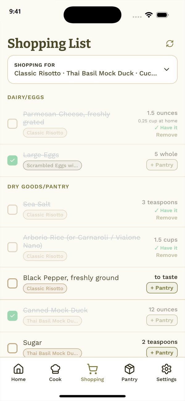 Shopping list grouped by store section